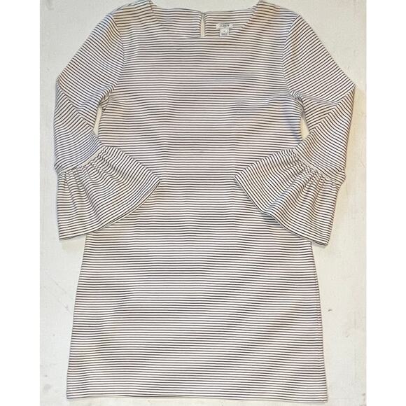 J.Crew Factory Bell Sleeve Dress M Black Cream Stripe Cotton Blend Classic Chic - Picture 3 of 13
